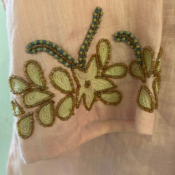 Key Lime & Pink beaded linen tunic top size L - Picture 3 of 8